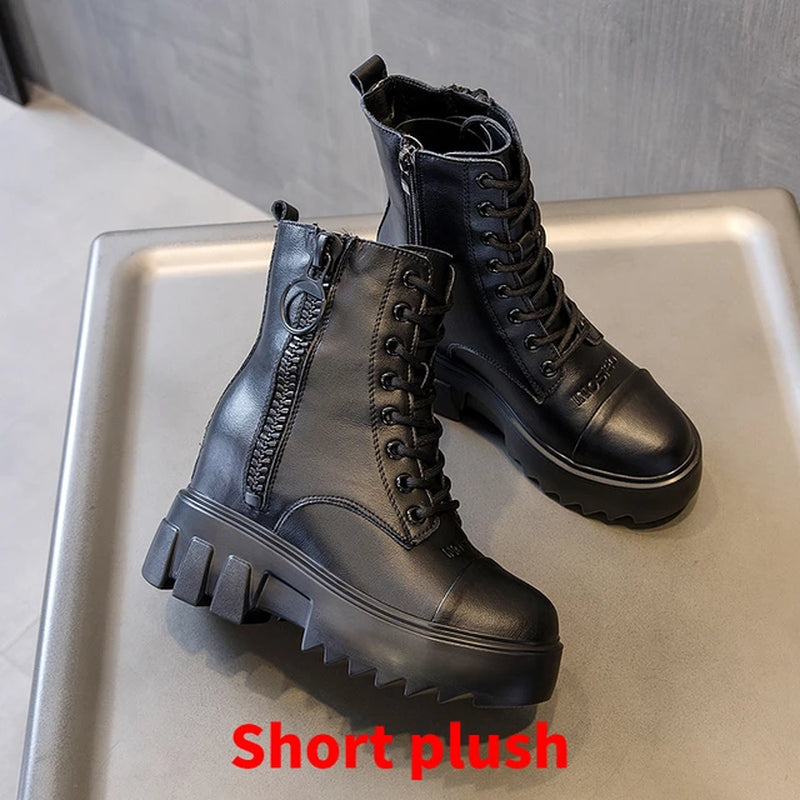 Platform Boots Woman Shoes Leather Genuine Fashion Boots Luxury Black Boots Women Shoes for Women 2023 Designer Platform Shoes