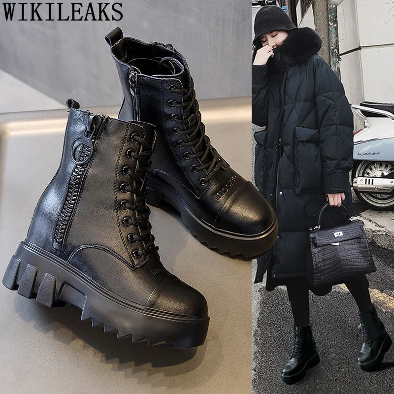 Platform Boots Woman Shoes Leather Genuine Fashion Boots Luxury Black Boots Women Shoes for Women 2023 Designer Platform Shoes