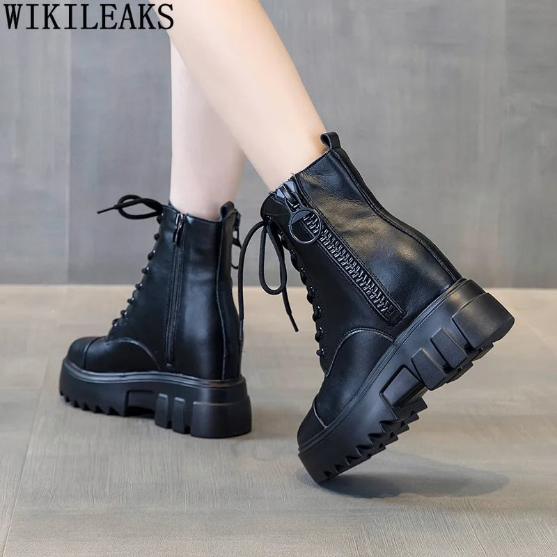 Platform Boots Woman Shoes Leather Genuine Fashion Boots Luxury Black Boots Women Shoes for Women 2023 Designer Platform Shoes