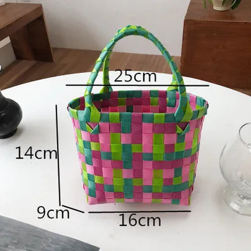 Summer Bag Women New Hand Woven Messenger Bag Hand-Held Single Shoulder Bag Hollow Vegetable Basket Casual Travel Beach Bag