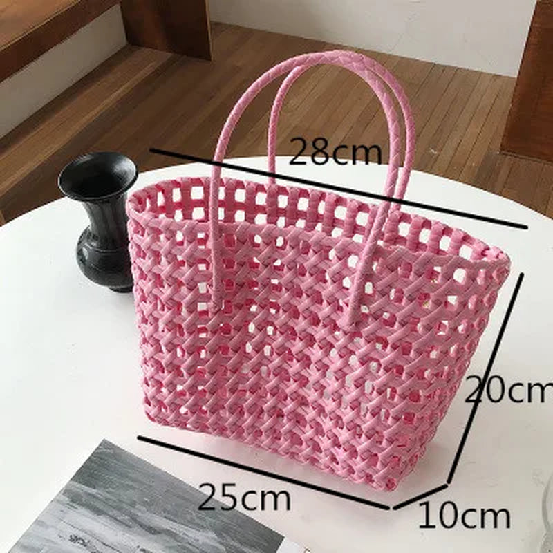 Summer Bag Women New Hand Woven Messenger Bag Hand-Held Single Shoulder Bag Hollow Vegetable Basket Casual Travel Beach Bag