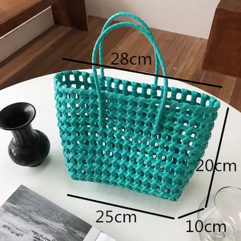 Summer Bag Women New Hand Woven Messenger Bag Hand-Held Single Shoulder Bag Hollow Vegetable Basket Casual Travel Beach Bag